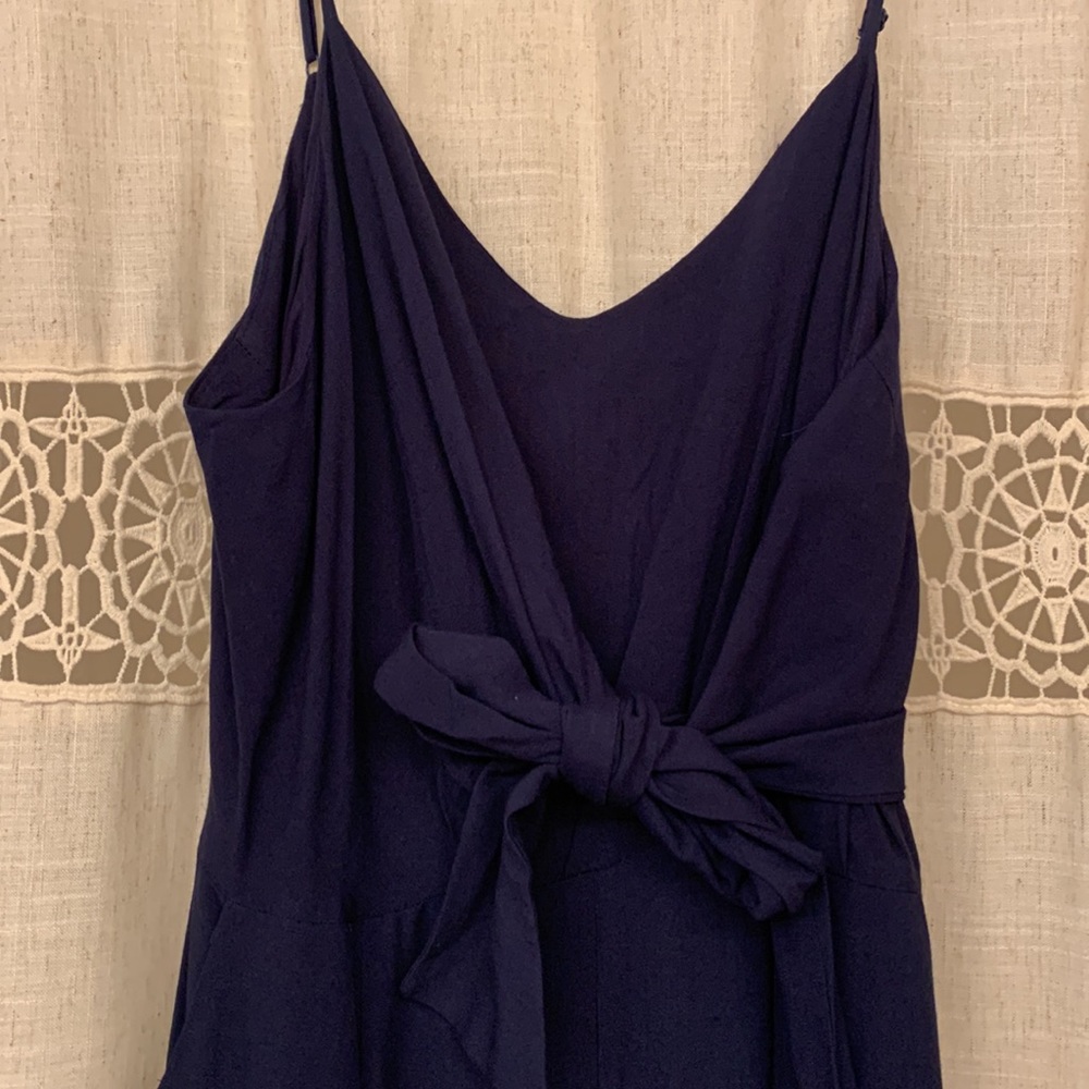 NWT Francesca’s Navy blue culotte jumpsuit sz L
